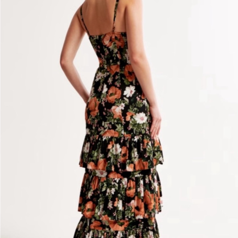 Abercrombie & Fitch Black and Red Ruffled Tiered Maxi Dress